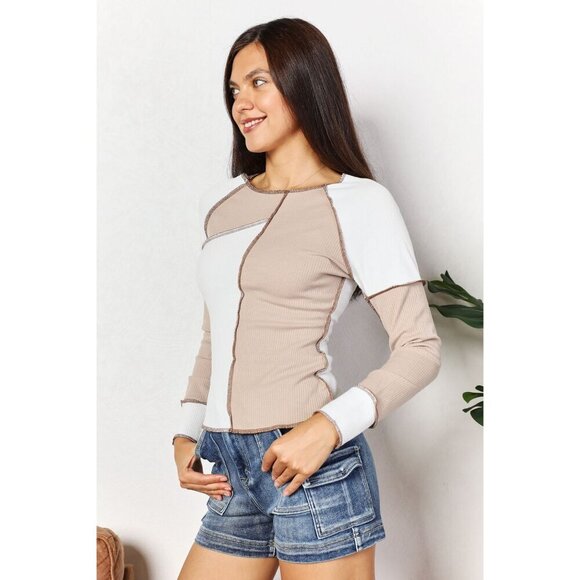 Double Take Color Block Exposed Seam Top - Picture 4 of 16